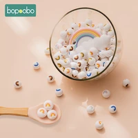 bopoobo 10pcs 15mm baby teether silicone rainbow round shape beads multicolor food grade silicone material baby teether molar