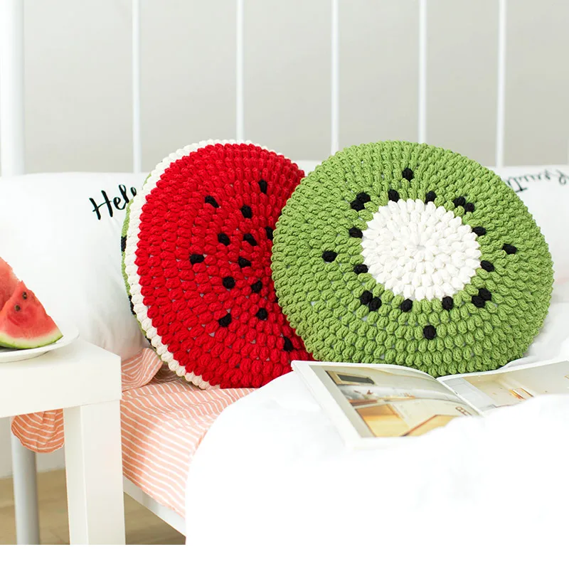 

Handmade DIY Knitting Set Round Fruits Pillow Caese Watermelon Kiwi Crochet Knitting Colorful Needlework Bag Pillow Cover