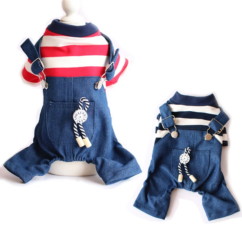 Классический Модный Полосатый комбинезон для собак Повседневная джинсовая