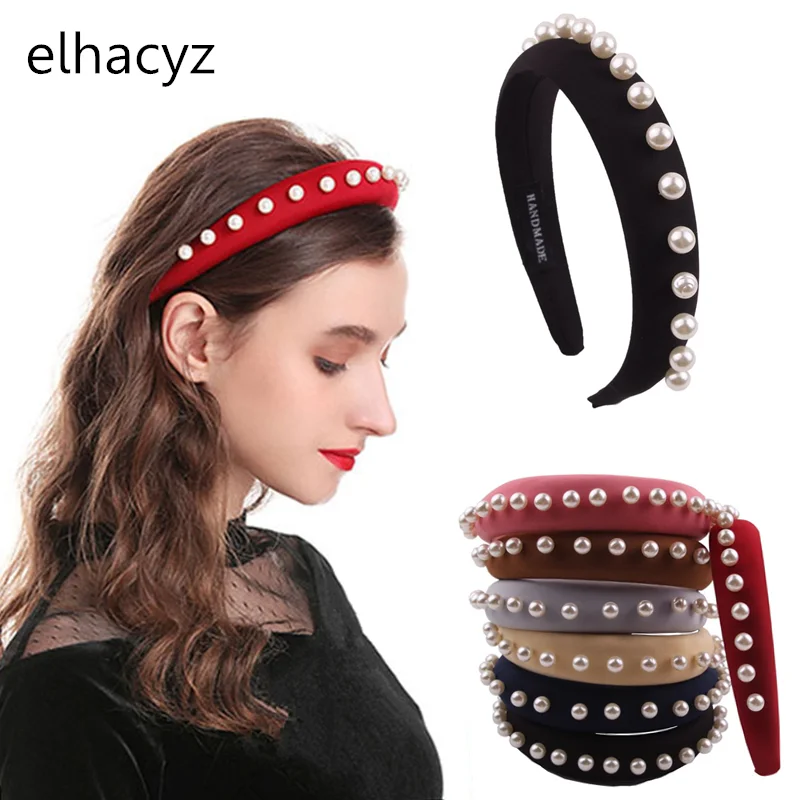 Ободок для волос с жемчугом Женский широкая элегантная повязка на голову