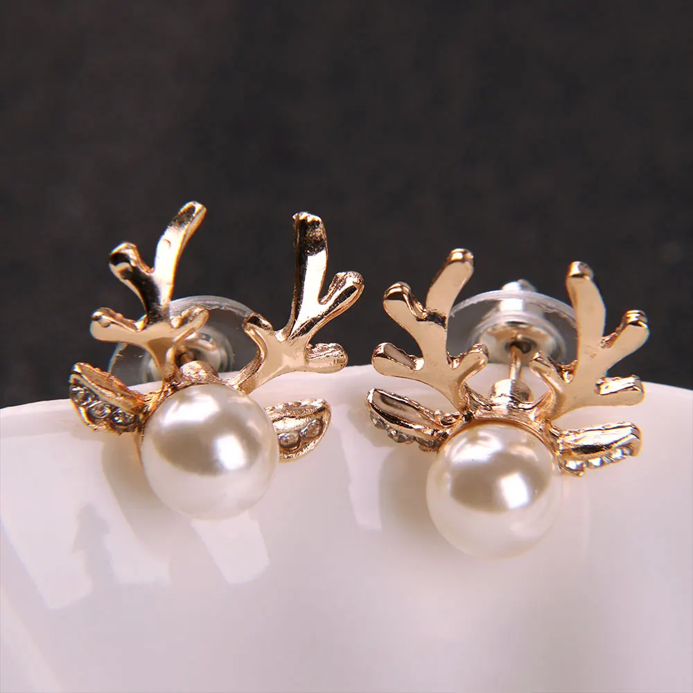 1 пара стильных и элегантный имитация жемчуга в виде оленьего рога серьги