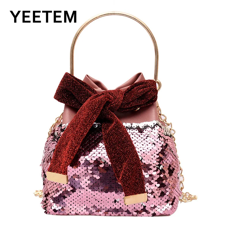

Bag Women Korean Fashion Sequined Mini Chain Bucket Bag Shoulder Crossbody Handbag Banquet Package Fashionable Purses