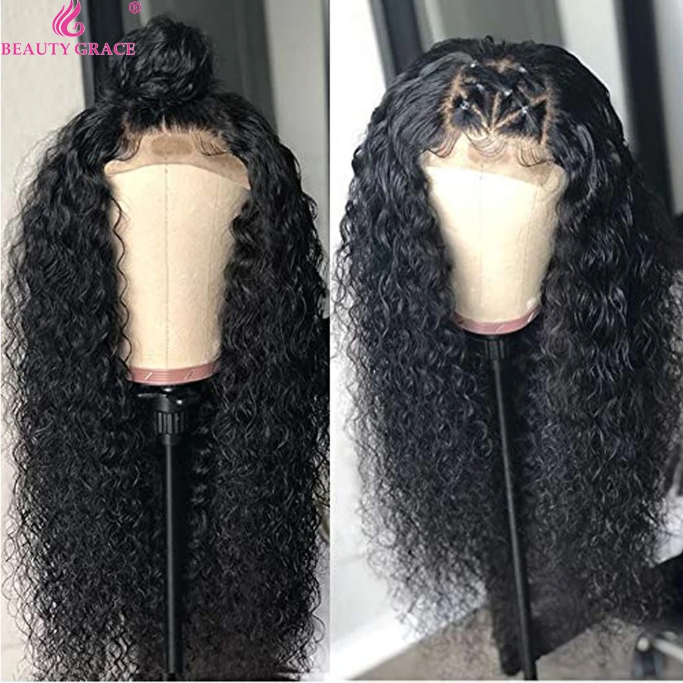 Афро кудрявые вьющиеся человеческие волосы кружевной передний парик 4x4