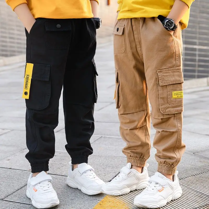 

EACHIN Boys Pants Boys Cargo Trousers Teens Kids Clothes Boy Cotton Sweatpants Overalls Children's Elastic Waist Long Pants
