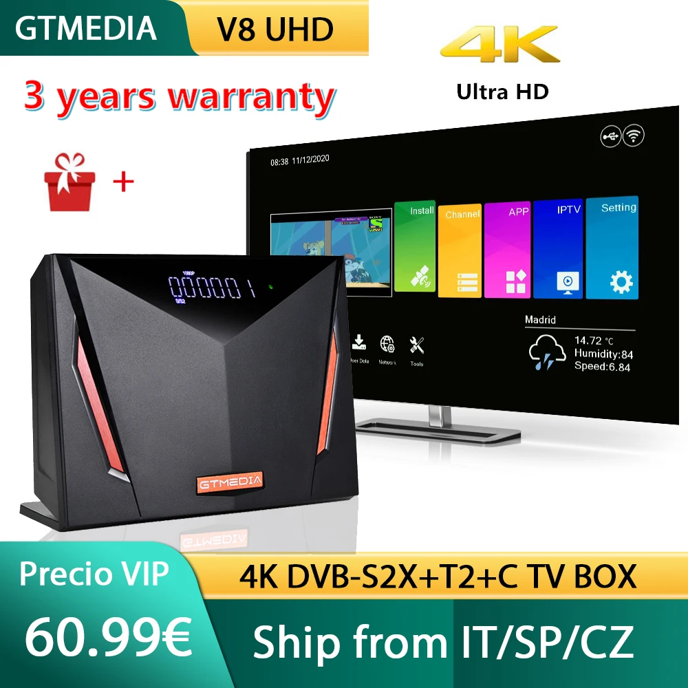 ТВ-приставка 4K GTMEDIA V8 UHD DVB-S2X + DVB-T2 C COMBO wifi CCam M3U ТВ-тюнер спутниковый ТВ-приемник в