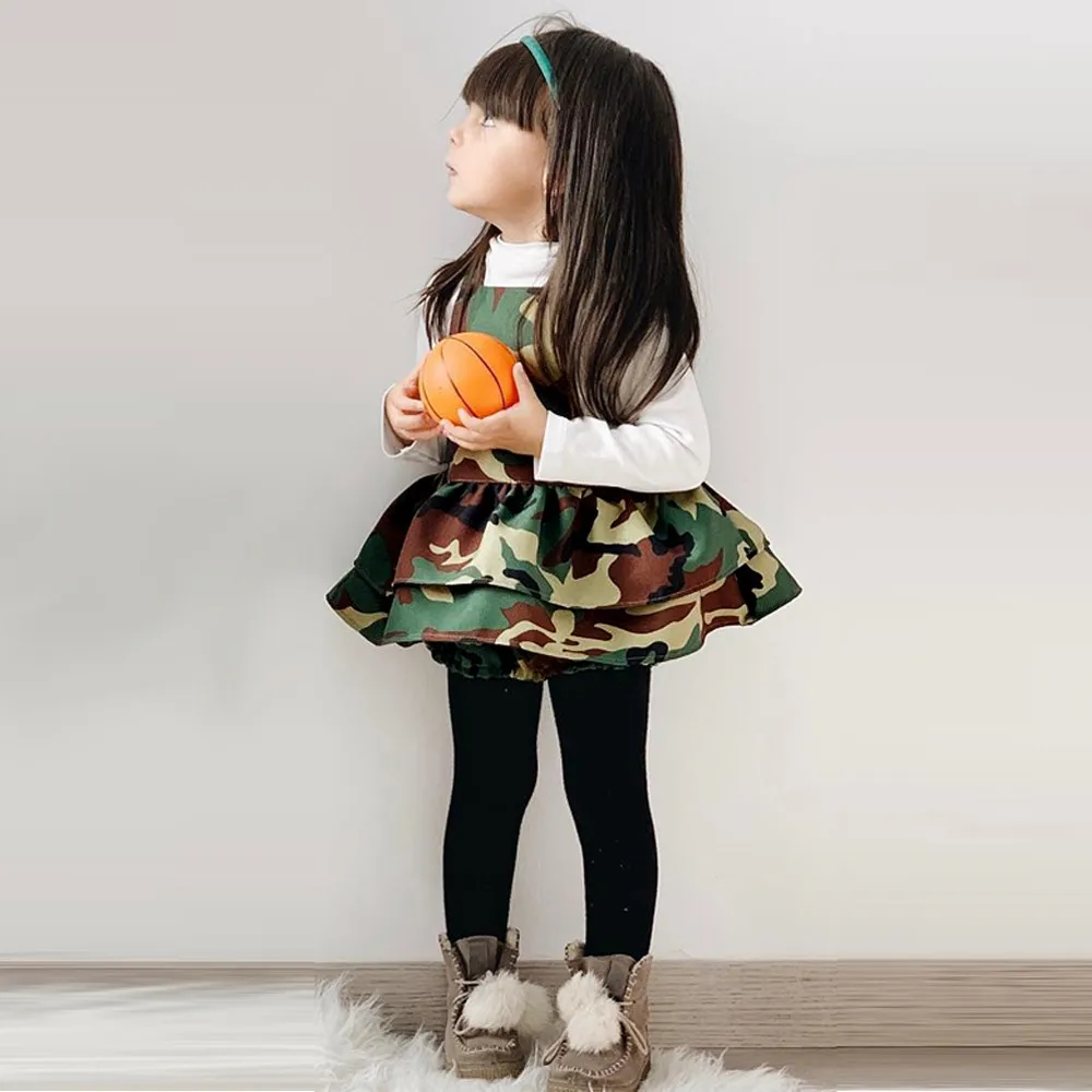Однотонные топы для маленьких девочек одежда комбинезон с камуфляжным принтом