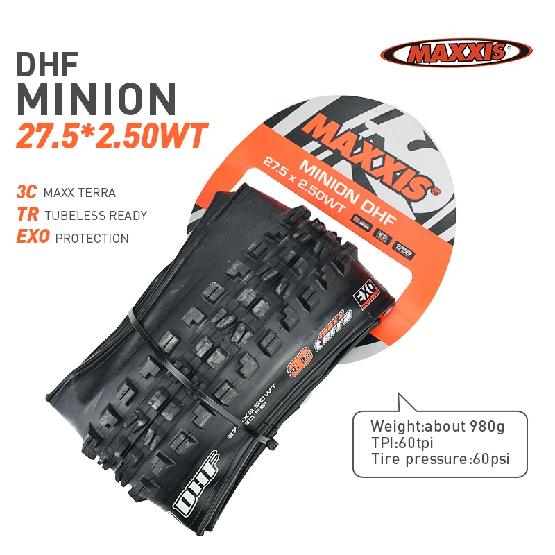 E DHF 27.5x2.5 3C MAXXIS Высокая роликовая велосипедная шина 26 27,5 бескамерная готовая TR 26*2,4 27,5*2,4 2,5 шины для горного велосипеда Складные шины MINION DHF DHR - Цвет: E DHF 27.5x2.5 3C