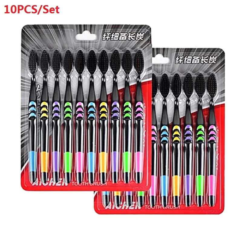 10Pcs Soft Family Bamboo Toothbrush Set Charcoal Adult Clean Care Gums Fine Hair Home Healthy Teeth Cleaning Brush Xmas Gift | Красота и