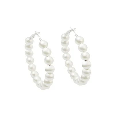 gold 6cm FIONTO, новинка, Boho, белые, имитация жемчуга, круглые, круглые, серьги-кольца, для женщин, золотые, большие серьги, корейское ювелирное изделие, массивные серьги CA4582 - Окраска металла: gold 6cm