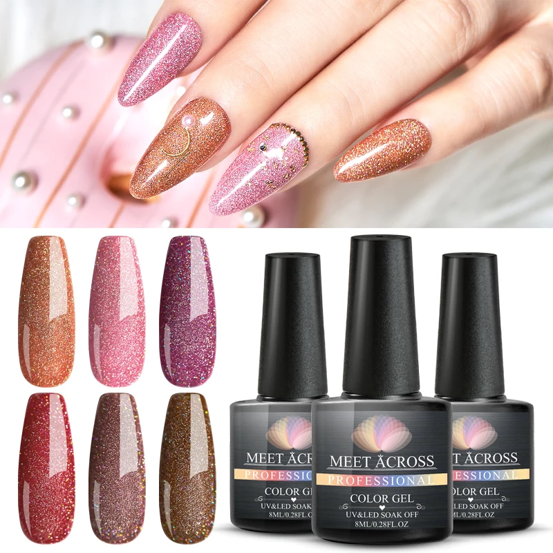 MEET ACROSS гель для ногтей с блестками польский полуперманентный УФ маникюра|Гель