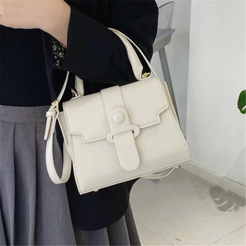 

Clamshell Small Square Top-handle Bags for Women PU Leather Pure Color Retro Shoulder Bags Female Simple Luxury Messenger Bag
