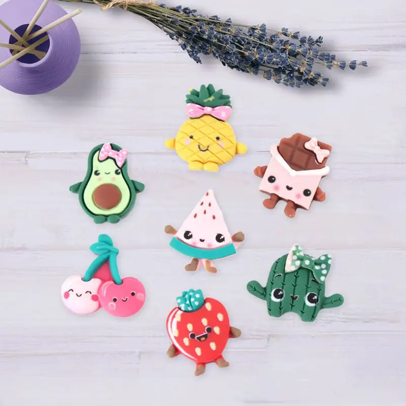 

50Pcs Mixed Mini Cartoon Fruits Flat Back Cabochon Kawaii DIY Resin Crafts Cherry Avocado Chocolate Hair Bow Decoration