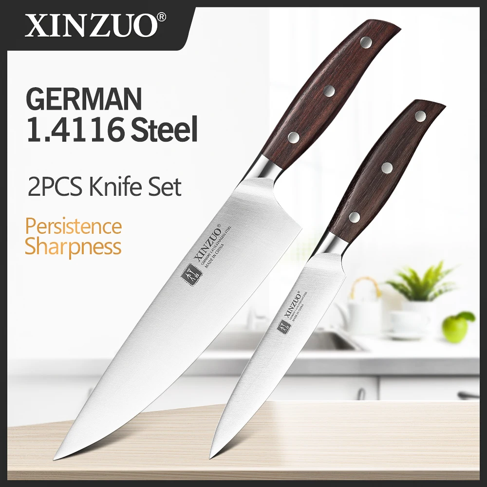 

NEW XINZUO Stainless Steel 2PCs Kitchen Knife Set High Carbon Germany 1.4116 Steel Utility Chef Knife Kitchen Chef Cooking Tools