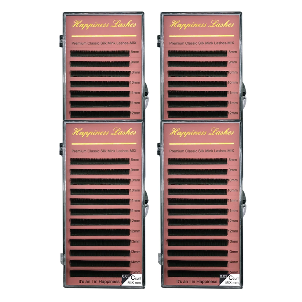 

4 Trays Volume Eyelash Extension Silk Mink Individual Lashes Supplies Deep Matt Natural Long Easy to Use for Beauty Academy