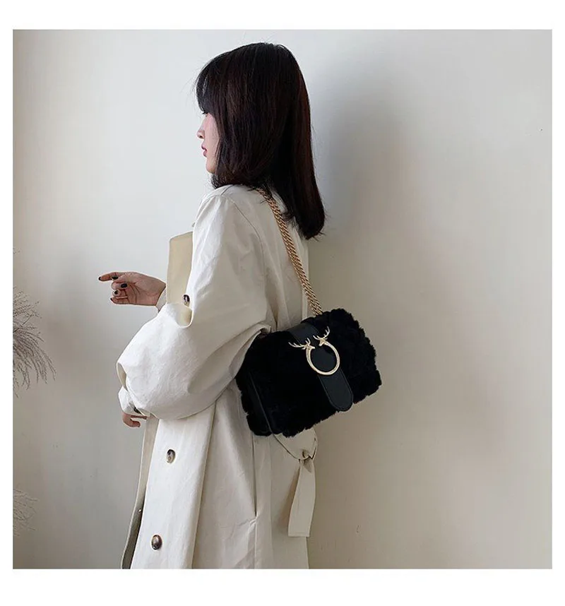 Женская зимняя мягкая Наплечная Сумка из искусственного меха клетчатая плюшевая