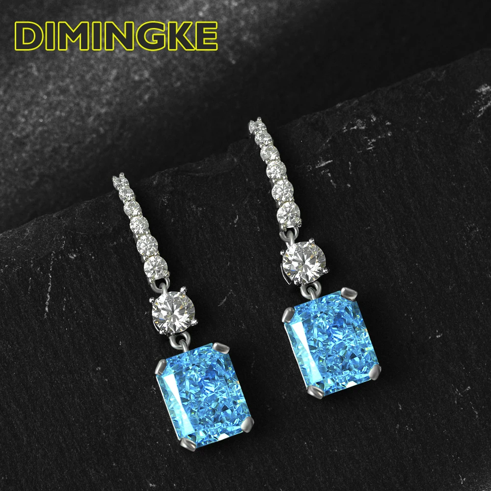 

DIMINGKE 8*10MM Aquamarine Topaz Earrings 100%-S925 Sterling Silver Women's Jewelry Wedding Party Birthday Gift