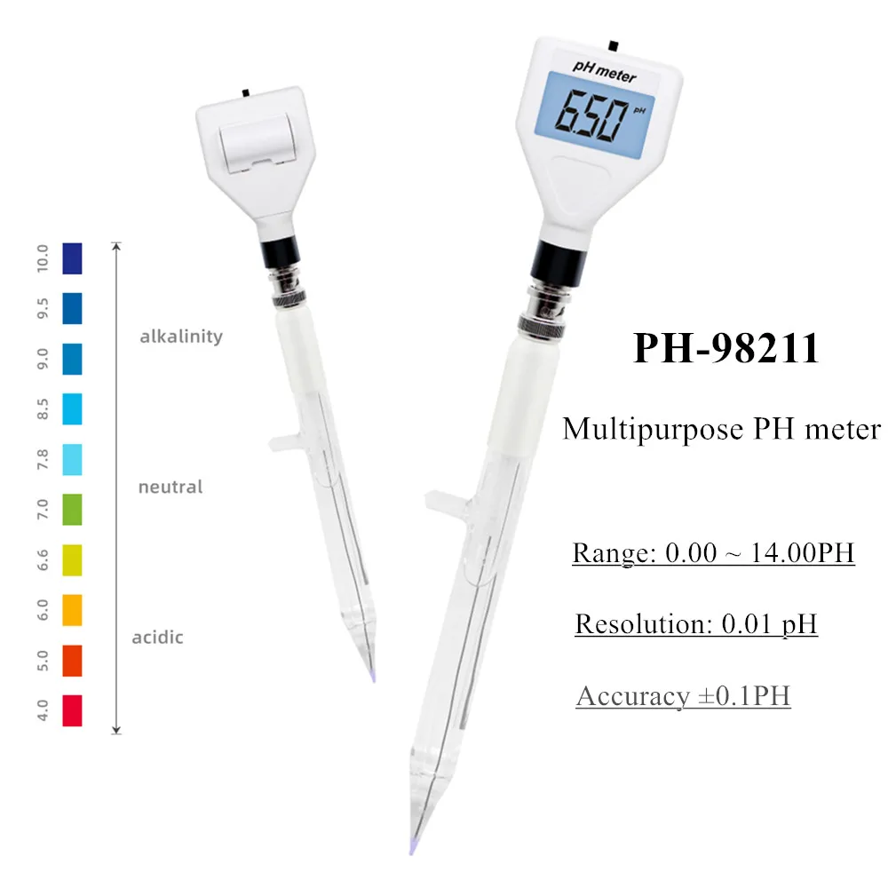 

PH-98211 многоцелевой pH-метр, цифровой измеритель кислотности, тестер pH, измеритель почвы с белой подсветкой для сыра, мяса, почвы 40%