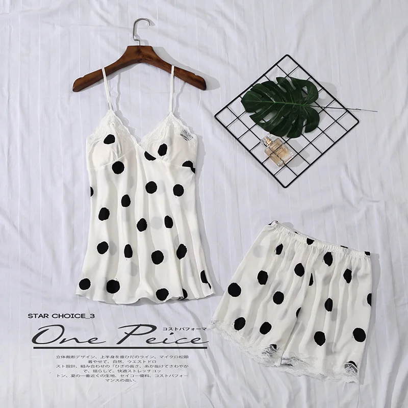 

Satin Sling Shorts suit Female Sleep Set Summer Women Pajamas Set Sexy Strap Top&Shorts Sleepwear Soft Silk Loose Home Clothes