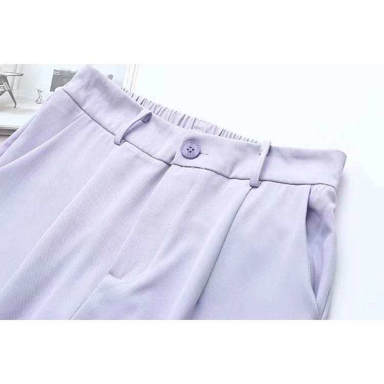 

Plus Size Elastic Waist Simple Elegant Long Pants Workwear Solid Female Officewear Straight Trousers