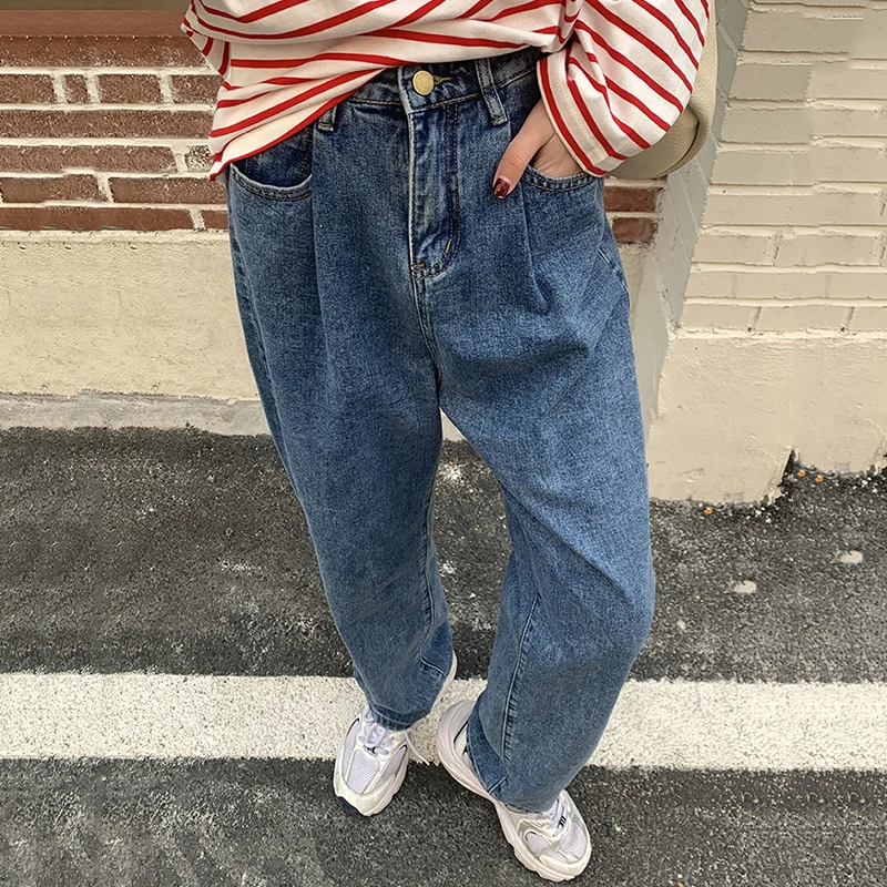 Джинсы женские плиссированные с высокой талией прямые свободные | Женская одежда
