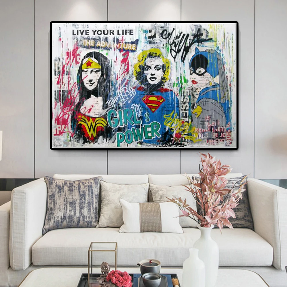 

Modern Street Graffiti Art Canvas Painting Girl Power Posters and Prints Wall Art Picture for Living Room Home Cuadros Decoratio