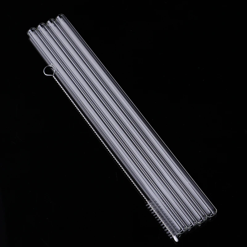 

4pcs 20cm Reusable Drinking Straws Clear Glass Straws With 1pc Cleaning Brush