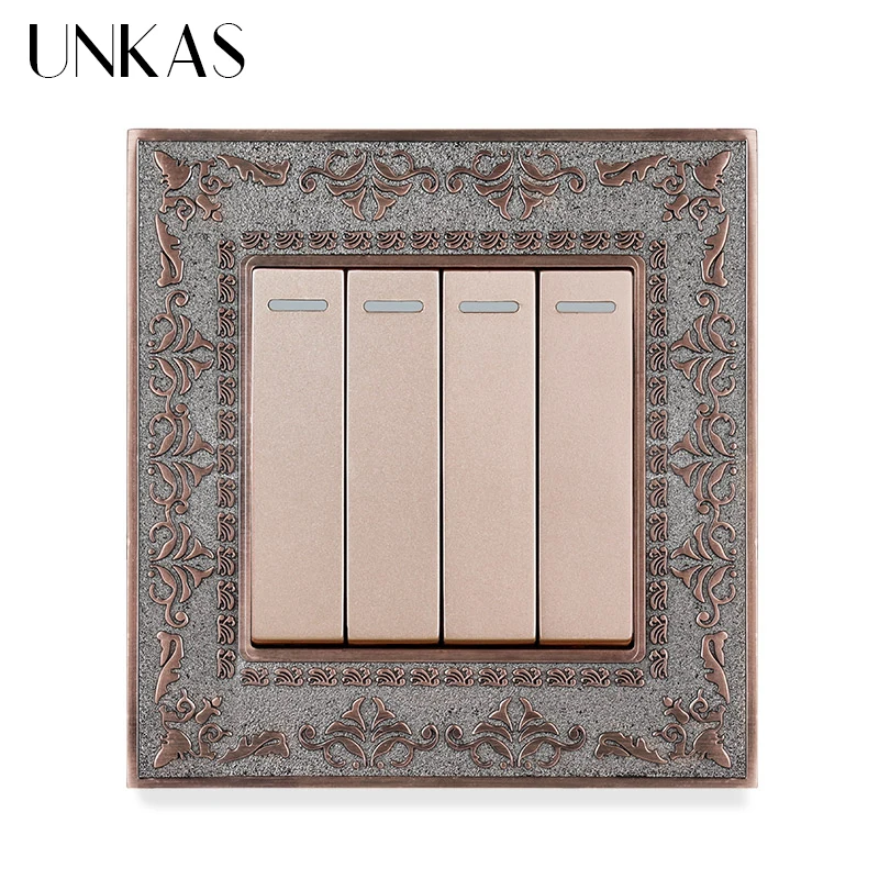 UNKAS 4 Gang 1 Way / 2 настенный светильник переключатель вкл./выкл. Серая 4D панель для