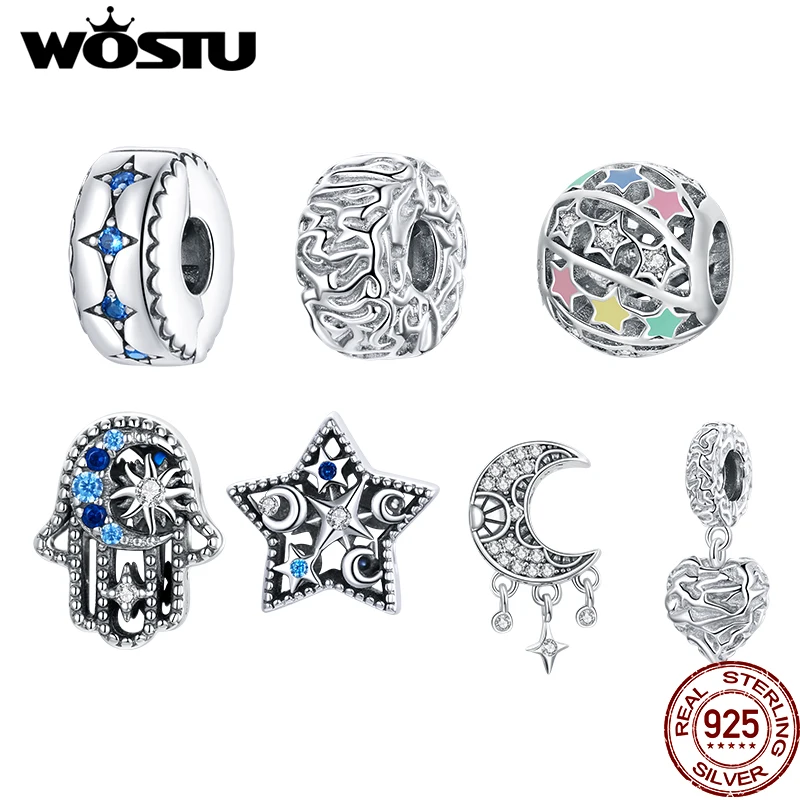 

Wostu Ancient Moon Tote Love Star Hollow Charms S925 Sterling Silver Beads PendantFor Women Girls Fine Jewelry Gift BNC436