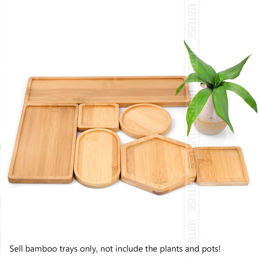 

12Pcs Bamboo Tray Wood Nursery Plants Desktop Pot Saucer Tea Cup Geometry Flower Vase Plate Home Decor Holder Garden Supply