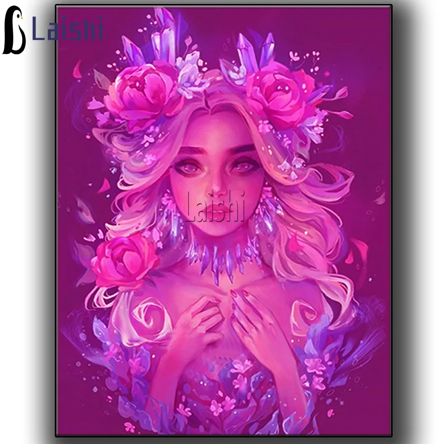 

5D Handmade Full Drill Diamond Painting Flower Fairy Beauty Girl Cross-stitch Kits Diamond Mosaic Embroidery Portrait Home Decor