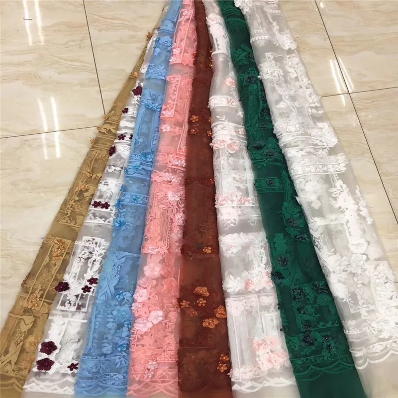 African Lace Fabric 2020 Orange Embroidery Nigerian Beads Fabric.High Quality 3D Flower French Tulle For Women | Дом и сад