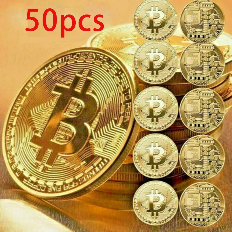 

50pcs 40mm*1.5mm Souvenir Gold Plated Bitcoin Collectible Gift Art Collection Physical Commemorative Replica Coin Home Decor