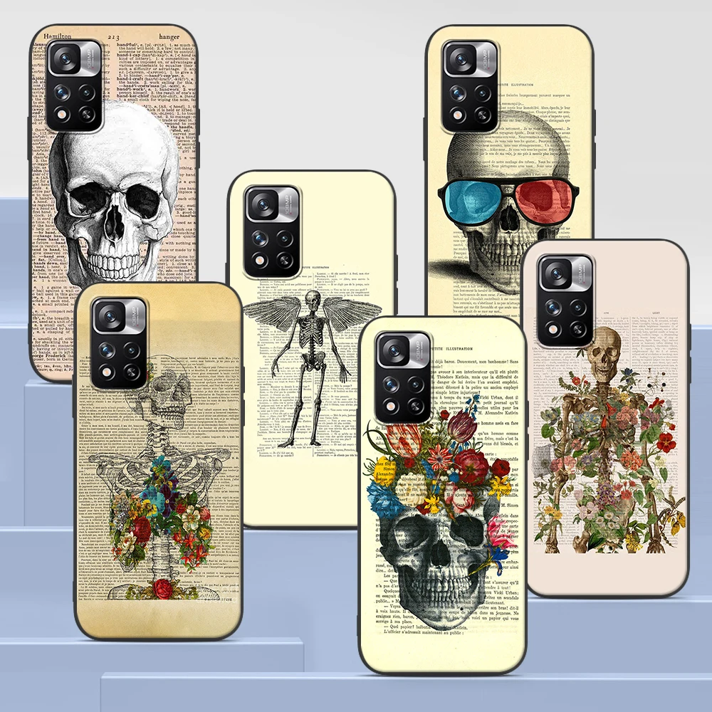 

Skull With Roses Case for Xiaomi Redmi Note 9S 9 8 10 11 Pro 9C 9A 7 8T 7A 8A 6A 6 10S Black Soft Silicone Phone Cover Coque