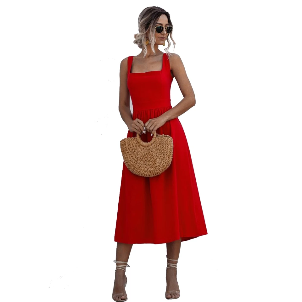 

Women Long Dress Sexy Backless Casual White Black Ruched Slip Midi Dresses 2021 Ladies Strap Clothes Sundresses for Women Summer