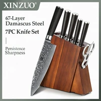 xinzuo 7pcs kitchen knife set damascus steel meat cleaver chef fruit kitchen scissors paring knife block