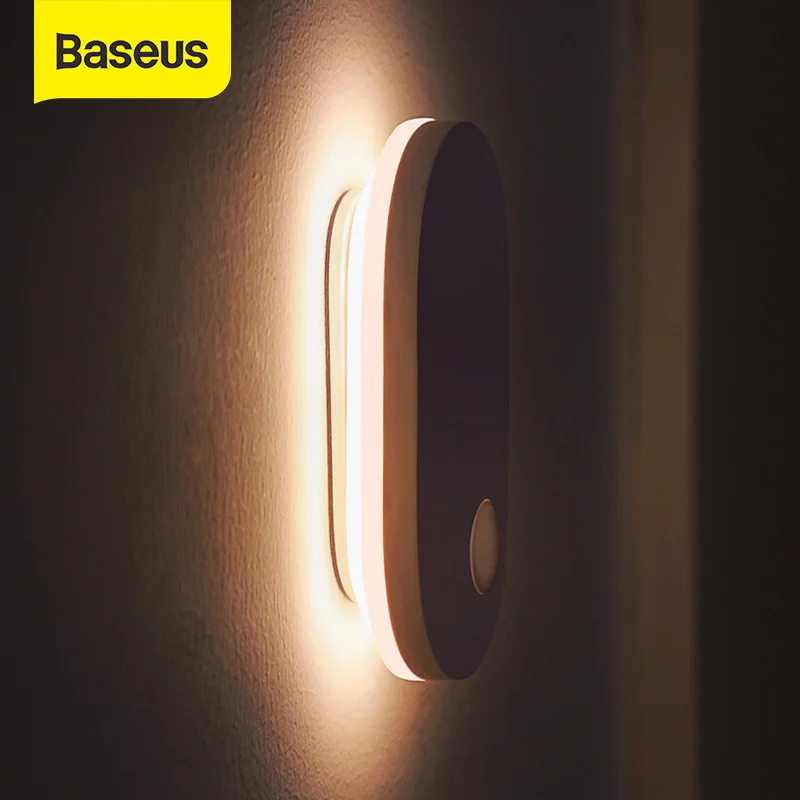 aliexpress - Baseus PIR Motion Sensor Night Light Human Induction Backlight Magnetic LED Light Rechargeable Bedside Lamp Wall Lamp For Home