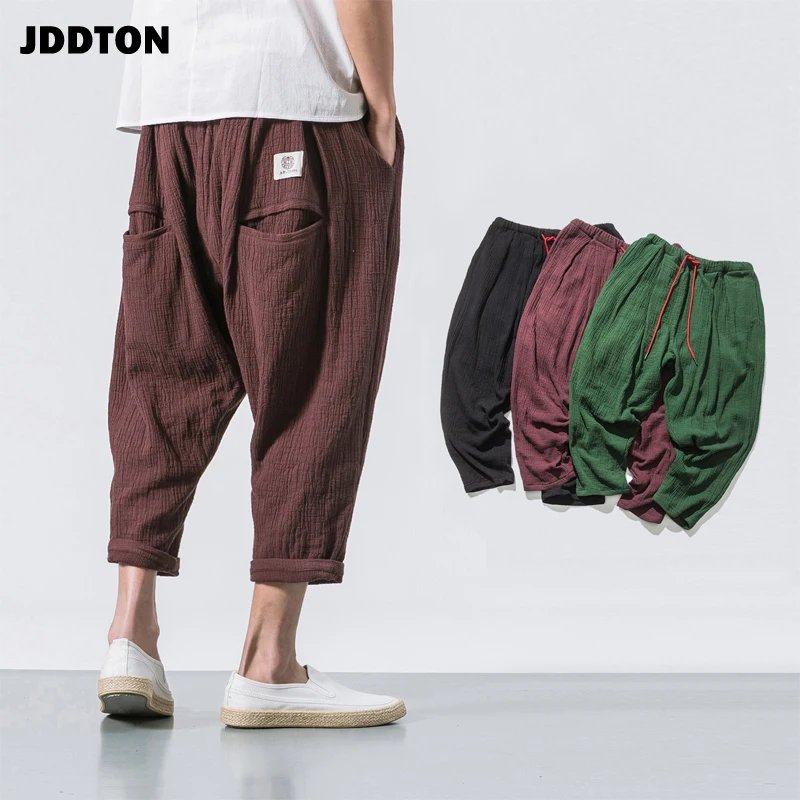 Брюки-султанки JDDTON JE076 мужские хлопково-льняные модные Мешковатые повседневные