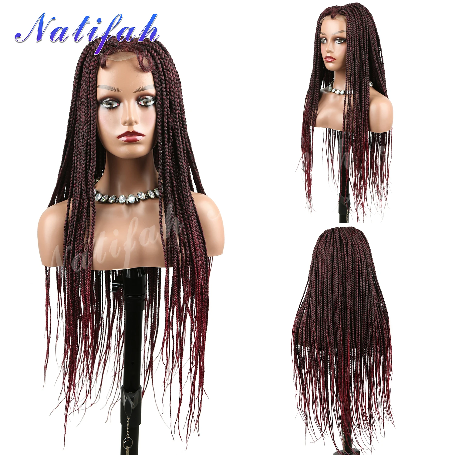 

Natifah Synthetic Wig 600g African American Box Black Wigs Crochet Hair Long Box Braided Wigs For Women Lace front Braidde Wig