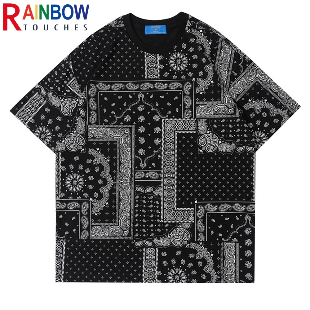 

Rainbowtouches 2021 New Men Short Sleeve Paisley Printing High Street Retro Crew Neck Casual T-shirts Unisex Superior Quality