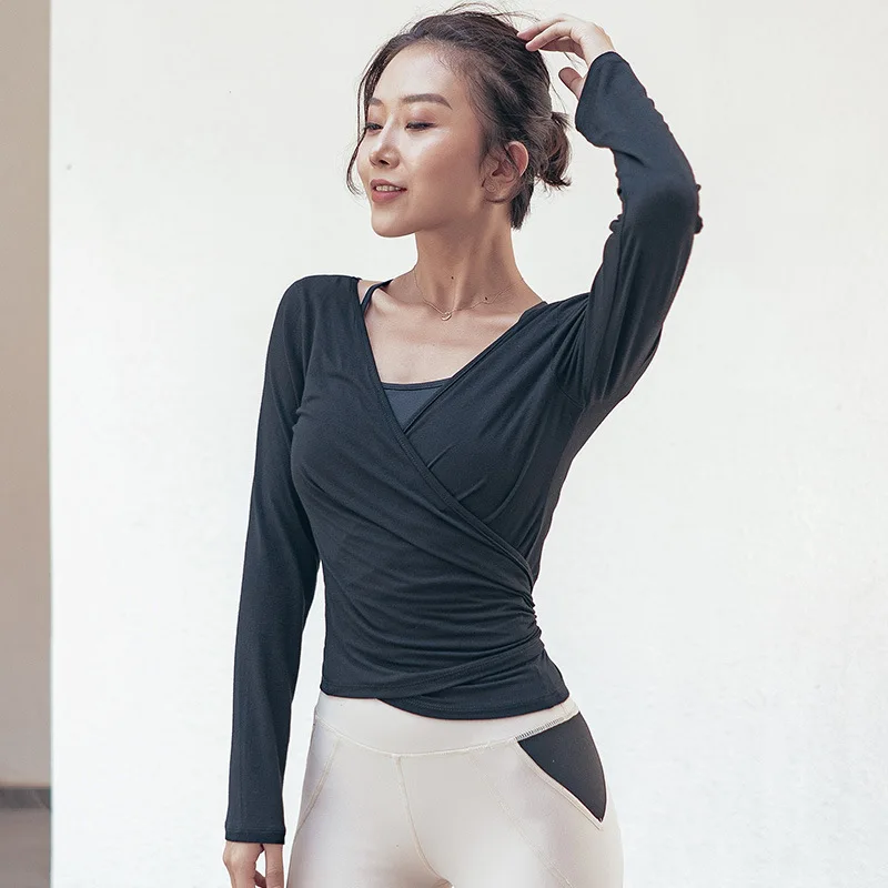 Женский топ с узелком и длинным рукавом для йоги удобные рубашки открытой спиной