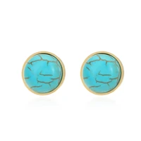 stainless steel round turquoise stud earrings for women geometric circular marble ear cuff bohemia jewerly accessories gifts
