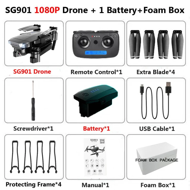 1080P FOAM 1B SG901 Радиоуправляемый Дрон 4K камера HD 1080P WiFi FPV оптическая камера потока Дрон 18 минут Профессиональный RC Квадрокоптер VS Xs816 S17 SG106 - Цвет: 1080P FOAM 1B