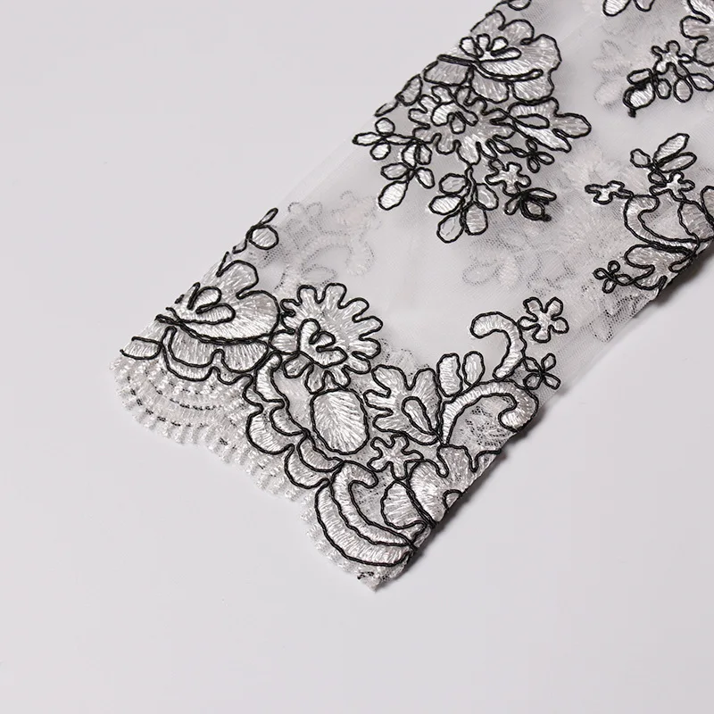 Укороченная женская блузка с вышивкой и сеткой сексуальные короткие кружевные