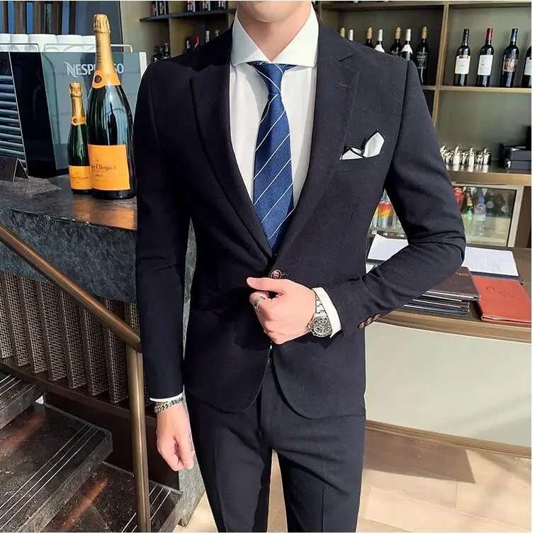 Новый простой костюм мужской из двух частей тонкий корейский волос стилист вино