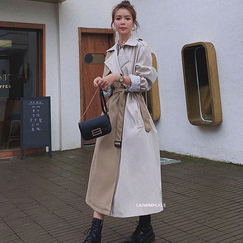 Женский плащ с поясом длинный двубортный свободного покроя весна-осень F33 2021 |