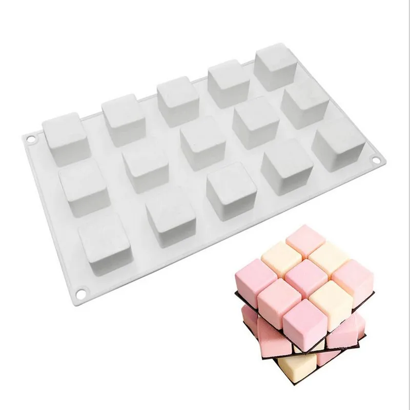 15 Cavity Cube Pastry Silicone Mold DIY Muffin Chocolate Cake Modle Mousse Dessert Pudding Mould Kitchen Baking Tools | Дом и сад