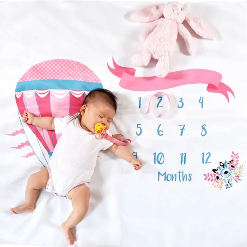 

New Born Baby Monthly Milestone Blanket Balloon Photo Background Months Receiving Diaper Carpet Photography Props Accessories