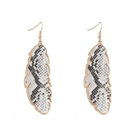 leopard snakeskin leather feather dangle drop earrings for women lastest fashion trendy jewelry