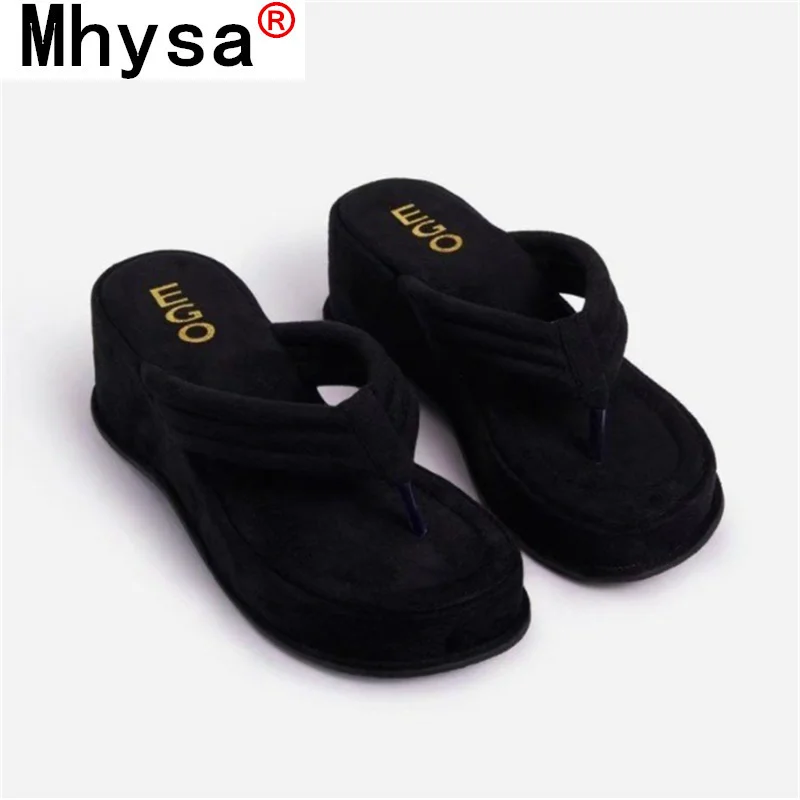 

2021 Summer Women's Sandals Outdoor Comfortable Platform Wedges Open Toe Sandals Fashion Suede Casual Female Flip Flops Slippers