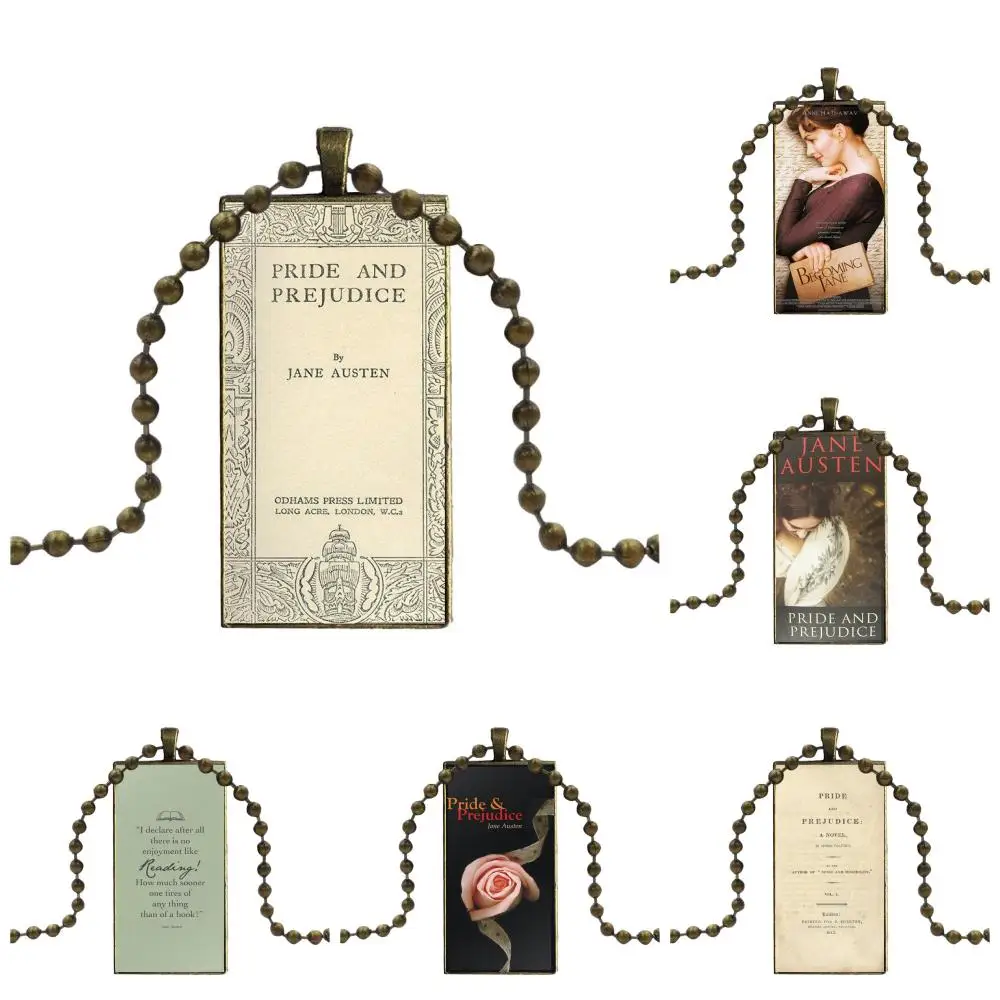 Fashion Glass Cabochon Pendant Rectangle Necklace Choker Jewelry For Girls Wholesale Pride And Prejudice Jane Austen | Украшения и